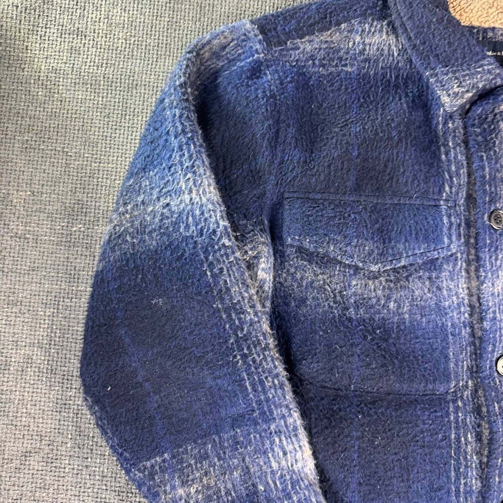 Abercrombie & Fitch Shirt Jacket Mens L Blue Plaid Sherpa Wool Blend Relaxed - Picture 2 of 16